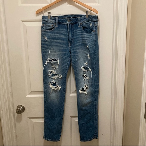 American Eagle Distressed Airflex Slim Button Fly Jeans Size 31 x 30 - Picture 4 of 13